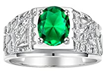 RYLOS Mens Rings Sterling Silver Designer Nugget Ring Oval 9X7MM Gemstone & Genuine Sparkling Diamonds Rings Emerald May Birthstone Rings For Men, Men's Rings, Silver Rings, Sizes 8,9,10,11,12,13