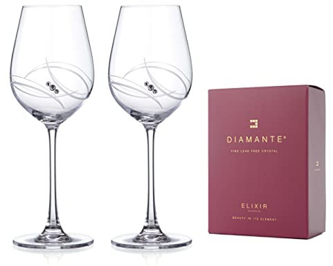 DIAMANTE Deux verres à vin blanc Atlantis Swarovski ornés de cristaux