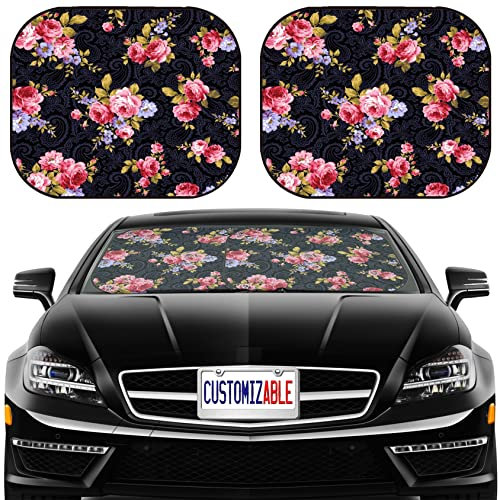 MSD Parasol para parabrisas de coche, ajuste universal, 2 piezas para parasoles de ventana de coche, cubierta protectora plegable automotriz, ID de imagen: 35274390 Patrón de rosa