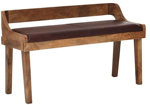 FineBuy Sitzbank Echtleder/Massivholz Bank 108x63x43 cm, Polsterbank mit Rückenlehne, Bank Flur Schlafzimmer Braun, Kleine Bettbank Leder