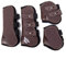 Merauno® Gamaschen Pferde 4er Set Sehne Schützer Fetlock Pferdesprungschutz Vorne Hinter Paar Robust Elastisch PU Shell Neopren Knopfverschluss 2 Paar für Damen& Herren (M(VB), Braun)