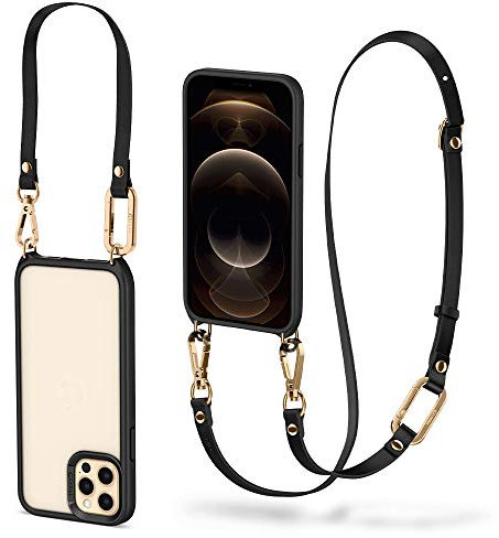 Cyrill Classic Charm [Crossbody Case] Compatible with iPhone 12/ iPhone 12 Pro Case Chain Cover, TPU Bumper case with Adjustable Cord - Black