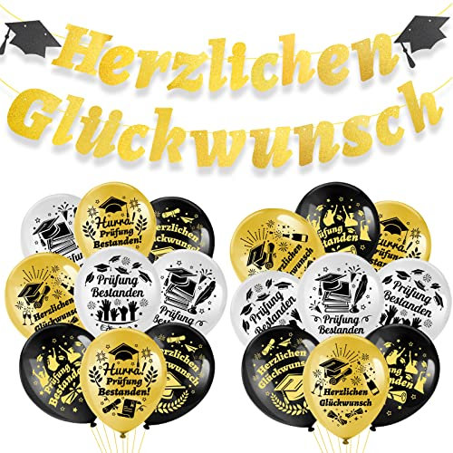 HOWAF Abschluss Deko, Herzlichen Glückwunsch Girlande Graudation Girlande Abschluss Banner Prüfung Bestanden Luftballons ABI 2025 Luftballons Graduation Latexballons für Graduation Abitur 2025 Deko