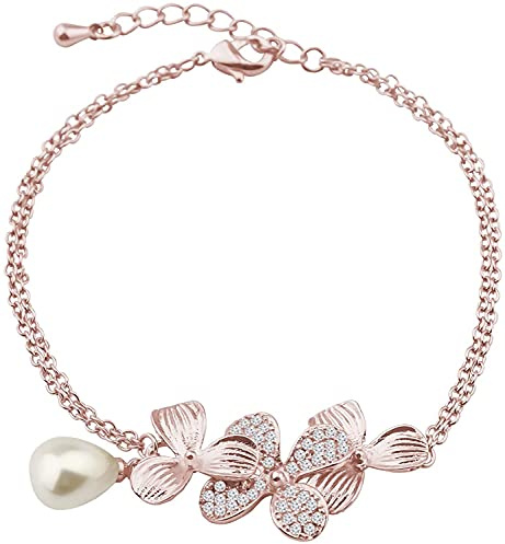 BNQL Orchid Flower Necklace Bracelet with Teardrop Pearl Wedding Jewelry Bridesmaids Gifts