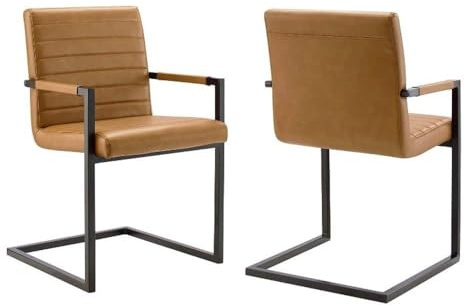 Modway Savoy Vegan Leather Dining Chair in Tan - Set of 2