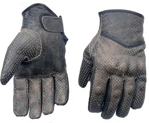 l&j Leder MOTORRADHANDSCHUHE aus Antikleder - Biker Motorrad Handschuhe - ECHTES Rindleder, Biker Chopper Motorrad (L)