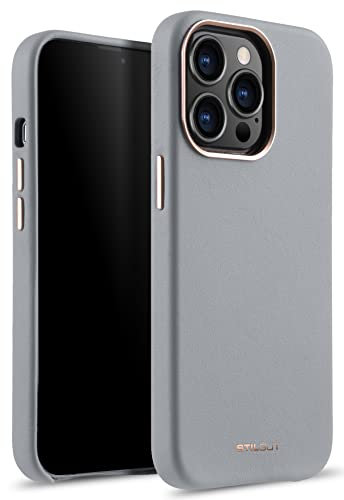 StilGut Cover compatibile von iPhone 13 Pro Custodia Posteriore Sottile, Case in Vera Pelle, Grigio