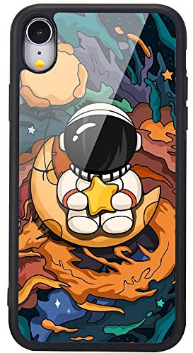 MAYCARI Art Spaceman Astronaut Pattern Printed Cases for iPhone XR,Cute Slim Soft TPU Hard Back Shatter-Resistant Shockproof Anti-Fall Protective Girly Painting Art Cover Case for Girls Women Children