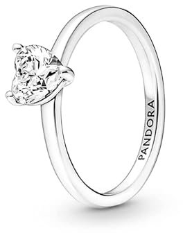 Pandora Timeless Funkelndes Herz Solitär-Ring aus 952 Sterling Silber mit klaren Cubic Zirkonia Steinchen 191165C01-56