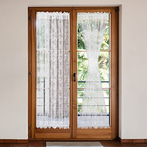 Moslovstar Durchsichtige Spitzen-Vorhänge, französische Seitenlicht-Paneele für die vordere Glastür, Stangentasche, halbe Kurze Türvorhänge mit Raffhaltern, 63,5 cm B x 101,6 cm L, 2 Stück