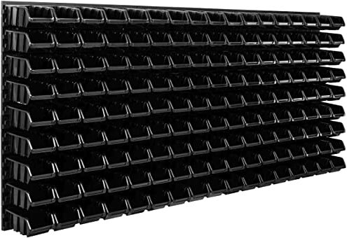 SimpleThing Lagersystem Werkstattregal | 172 x 78 cm | 153 stck. Box | Wandregal mit Stapelboxen - Wandplatten Extra Starke Schüttenregal Warkzeuglochwand Lagerregal Garage Regal