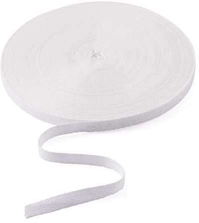 Craftdady 45 m weißes Baumwoll-Twill-Klebeband, 10 mm, weiches Schrägband, 0,9 cm, Fischgräten-Gurtband, Rolle für Bastelarbeiten, Weiß