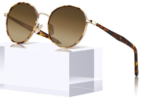 CARFIA Vintage Runde Damen Sonnenbrille Polarisiert 100% UV-Schutz mit Brillenetui Kategorie.3 für Outdoor Fahren