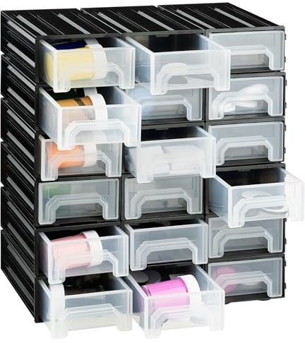 Navaris Organizador Herramientas y Tornillos con 18 cajones - Caja clasificadora de plástico - Sistema de organización de tornillos - Caja para accesorios de taller - Negra