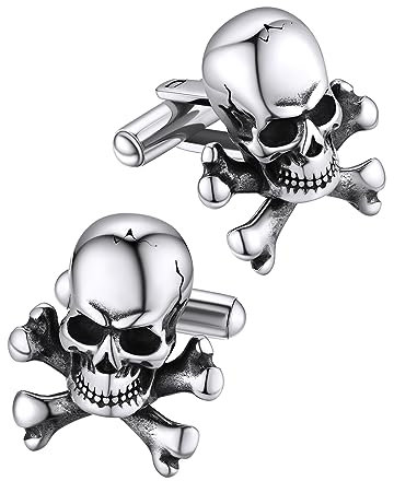 FaithHeart Bouton de Manchette Tête de Mort Acier Inoxydable pour Homme Femme