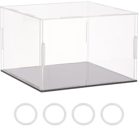 FINGERINSPIRE 16x16x10.5cm Transparente Acryl Vitrine Selbstmontierbare Rechteckige Acryl Boxen Für Die Präsentation Staubdichter Schutz Vitrine Mit Schwarzem Boden Aufbewahrungsbox Für Actionfiguren
