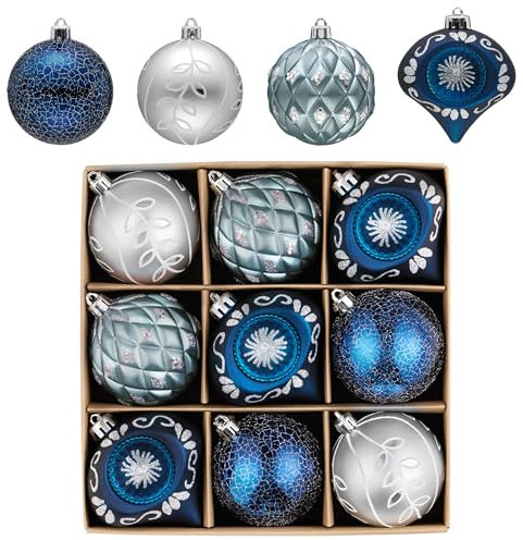 Valery Madelyn Christmas Ball Ornaments, 9ct 2.76 Inches Navy Blue and Silver Shatterproof Christmas Tree Decorations Set, Luxury Hanging Ornaments for Xmas Holiday Party Decor