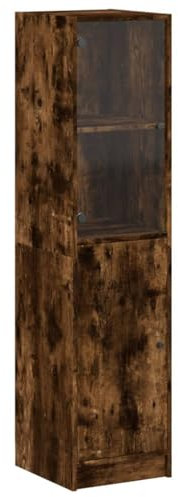 vidaXL Highboard, Beistellschrank mit Glastüren, Sideboard mit viel Stauraum, Schrank Kommode Hochschrank Wohnzimmer Schlafzimmer, Räuchereiche