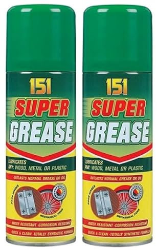 2 x SUPER GREASE LUBRICANT SPRAY - All-Purpose Grease Lubricating Formula | Rust Prevention Spray | Water Resistant Wood Metal Plastic Nylon Rubber Lubricator | Stop Squeaking Door Hinges 150ml