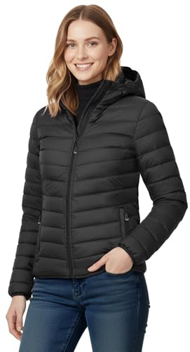 33,000ft Damen Leichte Steppjacke Packbare Übergangsjacke mit Kapuze | Warm, Nylon, 3 Taschen, Gefüttert, Maschinenwäsche, Wasserabweisend, Winddicht, Pufferjacke, für Freizeit Outdoor Wandern