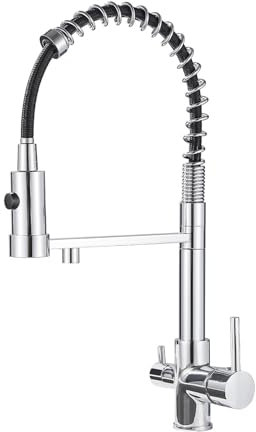Zeffrary Rubinetto Cucina 3 Vie,rubinetto miscelatore girevole a 360°,Miscelatore per Lavello Con Beccuccio Flessibile, Rubinetto per Lavello Da Cucina per Acqua Fredda e Calda e Filtro (Cromo)