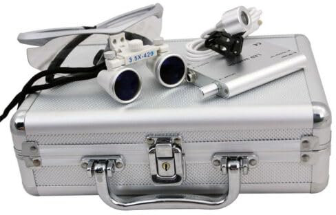 Dental Binokular Lupe Zahnarzt, 3.5X Lupenbrille LED Licht Kopflupe Oral Brillenlupe Vergrößerungsglas mit Box 420mm