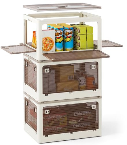 COSTWAY 132L Aufbewahrungsboxen mit Deckel, von 5 Seiten zugänglich, 3er Set Stapelboxen auf Rollen, Aufbewahrungskisten klappbar, Kunststoff, sicher Verschluss, transparent