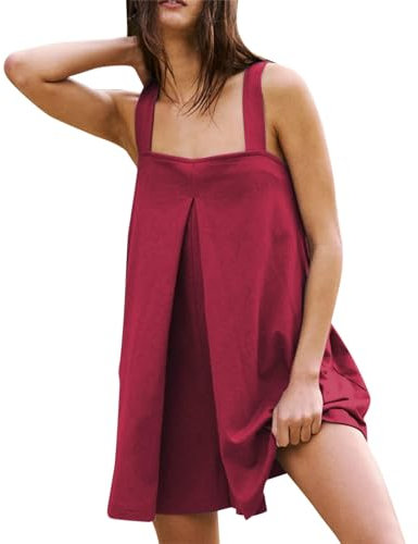 Lässiger Jumpsuit für Damen, einteiliger Hosen-Kleiderriemen, kurz, Sommer 2024, Damen-Jumpsuits, Strampler und Overall, Doop-Strampler-Kleid mit Taschen, langärmelige Bodys für Frauen, rot, L