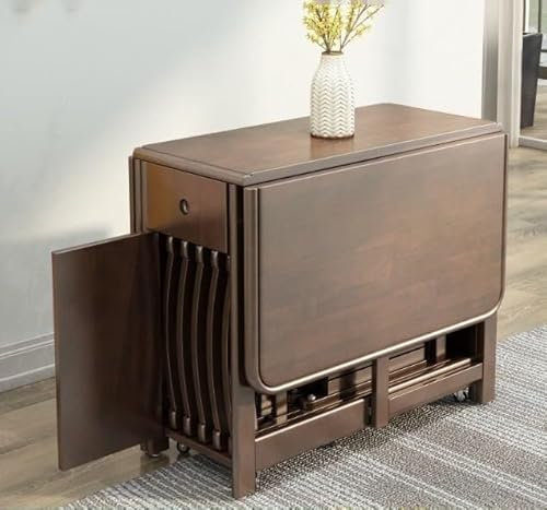 Space Saving Folding Dining Table with Drawer - Mobile Butterfly Drop Leaf Table, 1.4m Compact Dining Set with Storage for 4 Chairs