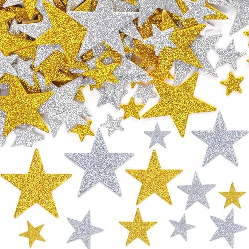 ParPix 4 Größen Sterne Sticker Weihnachten,200 × Aufkleber Sterne Basteln,Glitzer Konfetti Weihnachten Sterne Deko,Aufkleber Sterne Gold,Stern Sticker Klebesterne Streudeko,Glitzersterne zum Aufkleben
