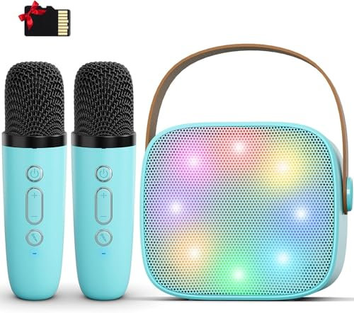 voijump Mini Karaoke Machine for Kids Adults,Portable Bluetooth Speaker with 2 Wireless Microphones,MP3 Music Player for Girls Boys 3-11,12+ Years Old,Gifts for Family Home Birthday Party (Blue)