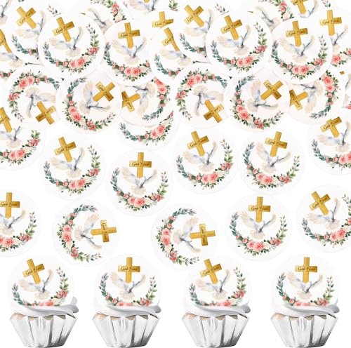Blumomon 40 Stück Essbar Kreis Kreuz Kuchen Topper Kreuz Taube Torten Dekorationen Taufe Cupcake Topper für Kirchendienst Kirch Hochzeit Christlichen Geburtstag Baby Taufe Party Dekorationen