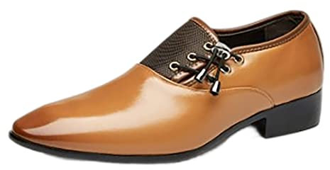 Générique Stivali corti bianchi da uomo senza tacco scarpe casual da uomo in pelle con lacci tinta unita a punta britannica Pantofole da uomo chiuse pelliccia, giallo, 43 EU