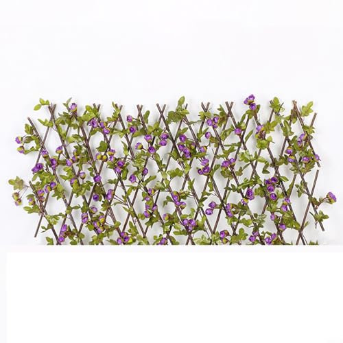 Aprilsunnyzone Künstliche Rose, erweiterbarer Zaun, Spalier, Garten, Sichtschutz, dekorative Wandblatt, Teleskop-Barriere für Balkon, Hof, Fenster, Heimdekoration (lila)