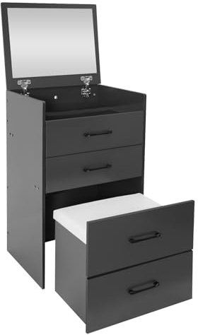 Bukeey Grau Schminktisch mit Spiegel, Kompakt-Schminktisch mit 3 Schubladen, für Schlafzimmern, Ankleidezimmern, Hotelzimmern 50 * 40 * 90cm