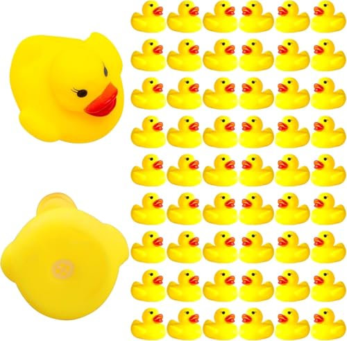 Voarge 60 Stück Badeente Gummi Ducky Badespielzeug Quietscheentchen Mini Gelbe Ente Badewannenspielzeug für Dusch Geburtstags Partyzubehör