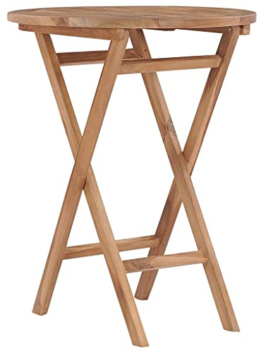 Hoopleep Gartentisch Klappbar 60 cm Massivholz Teak, runder Outdoor Klapptisch, witterungsbeständiger Esstisch für Garten, Balkon, Terrasse, platzsparender Holztisch