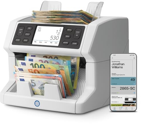 Safescan 2865-SC Geldzählmaschine - Banknotenzähler | Wertzählung von gemischten Banknoten - Banknotenzählmaschine mit 9-facher Echtheitprüfung - Geldzählmaschine mit Safescan-App