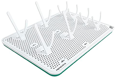 Nanobebe Slim Drying Rack – BPA-Free, Adjustable Baby Bottle Drying Mat with Built-in Drainer and 8 Moveable Pegs – Easily Dry and Store Breastfeeding Essentials Anywhere, Travel Bottle Drying Rack