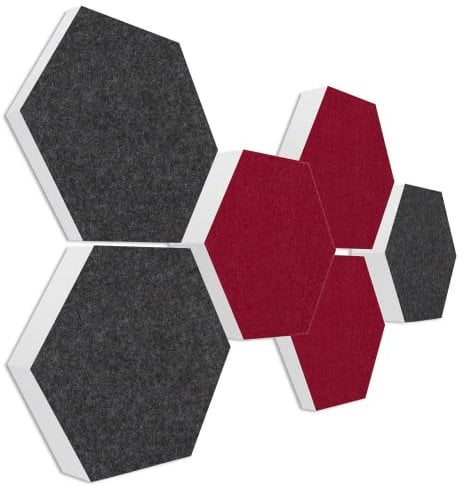 platino24 Schallabsorber COLORE aus Basotec G+ I Akustikpaneele mit Akustikfilz I 3D Wand-Paneele mit 6 Waben in Bordeaux & Anthrazit I Akustikplatten zur Schalldämmung in Büro, Studio & Wohnung