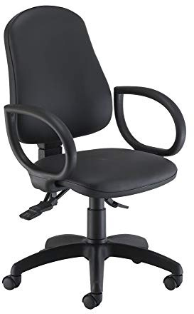 Office Hippo Desk Chair, Ergonomic Home & Office Chair With Adjustable Seat, Back & Lumbar Pump For Comfort & Support, Computer Chair With Fixed Arms For Daily Use - Black PU