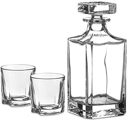 Amisglass Twist Crystal Whiskey Glasses And Decanter Set, Original Liquor Decanter Set For Irish Whisky, Scotch Or Bourbon - 3 Piece