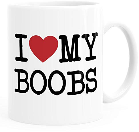 MoonWorks® Kaffee-Tasse Spruch I love my Penis/Pimmel Boobs I love your Boobs/Penis Bürotasse lustige ironische Kaffeebecher my Boobs weiß Keramik-Tasse