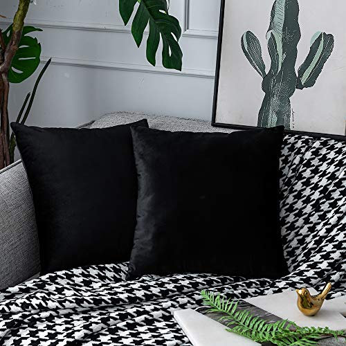 UPOPO 2er Set Samt Kissenbezug Dekorative Einfarbig Kissen Weich Kissenhülle Kissenbezüge Dekokissen Zierkissen Sofakissen für Sofa Couch Schlafzimmer Wohnzimmer mit Reißverschlüsse 40 X 40cm Schwarz