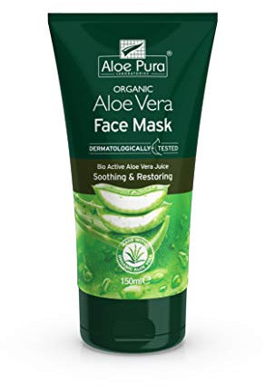 Aloe Pura Aloe Vera Gesichtsmaske, natürlich, vegan, tierversuchsfrei, paraben- & SLS-frei, dermatologisch getestet, beruhigend, 150ml