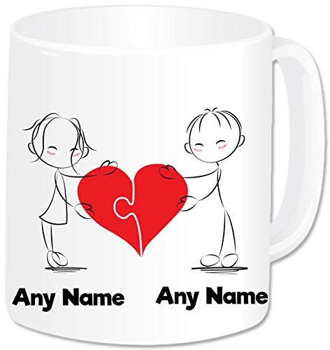 Personalised Mr and Mrs Gifts Mug Coffee Cup - Romantic Love Hearts Couples Gifts Idea for Engagement Wedding Anniversary Valentines Christmas Birthday Present (Design: Jigsaw)