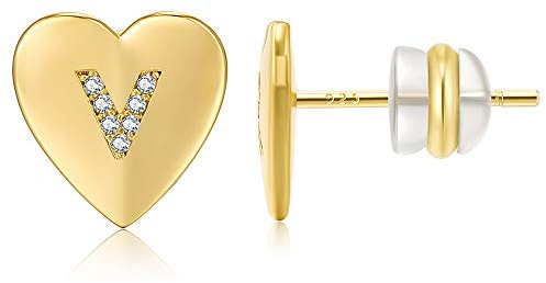 AoedeJ 14 Karat vergoldetes Herz Anfangsbuchstabe Ohrstecker für Mädchen Mädchen