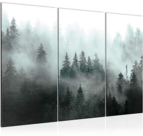 Runa Art Nature Forestière Peinture Tableau Salon XXL Gris turquoise panorama 120 x 80 cm 3 parties Decoration Murale 032331b