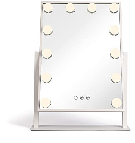 Schminkspiegel mit Beleuchtung Groß - Kosmetikspiegel mit Licht LED - Beleuchteter Tischspiegel zum Schminken - Spiegel Bad Beleuchtet Dimmbar - Standspiegel Hollywood 47 x 36 cm