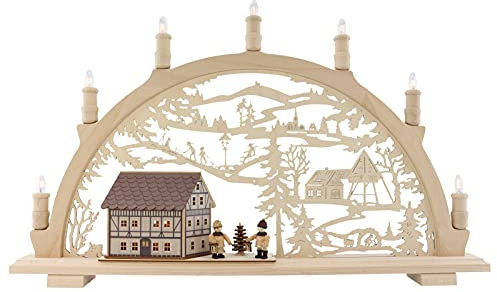 Lenk & Sohn - Schwibbogen 7 flammig Fachwerkhaus beleuchtet Laternenkinder - 66x44cm